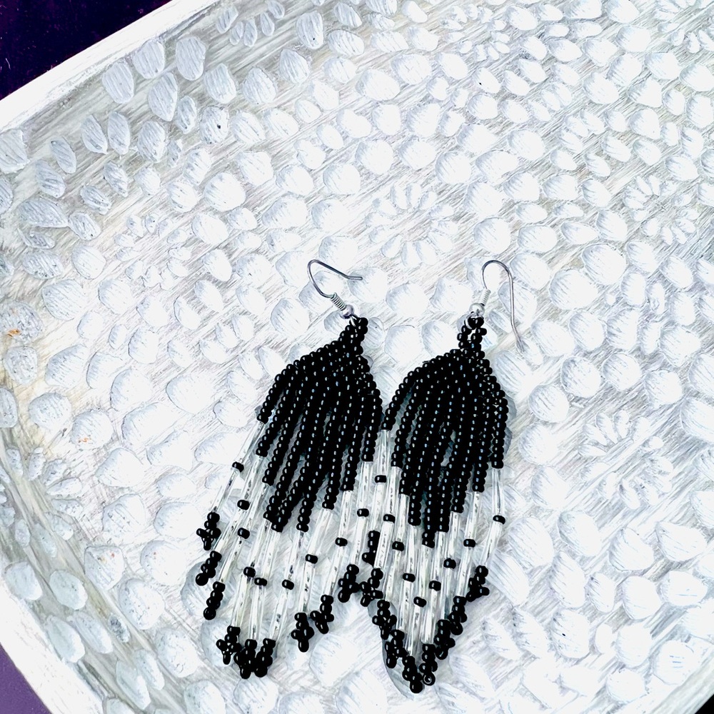 Black Fringe Earrings NWOT - Picture 1 of 1